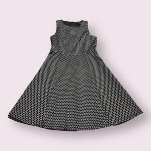 Theory Fit & Flare Dress Womens 8 Gray Black Polka Dot Lined Back Zip USA Made